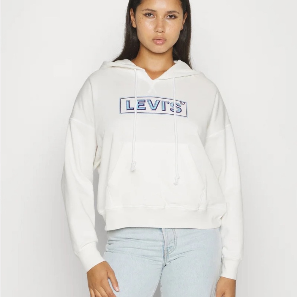 Levi's Women's Off White Hoodie with Blue Logo